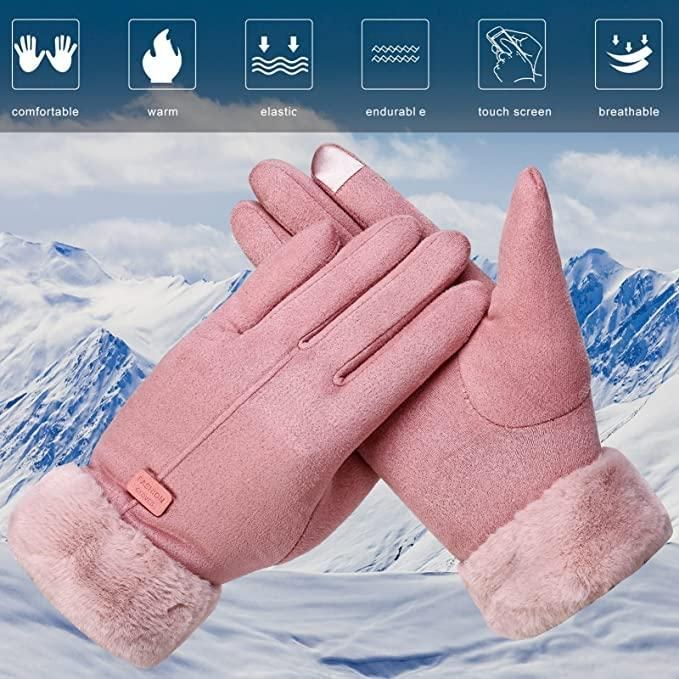 Women's Winter Warm Gloves with Cute Bow & Touched Screen