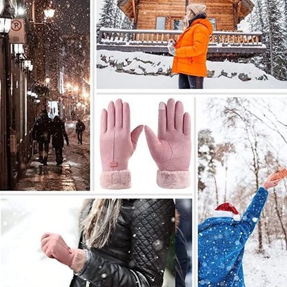 Women's Winter Warm Gloves with Cute Bow & Touched Screen
